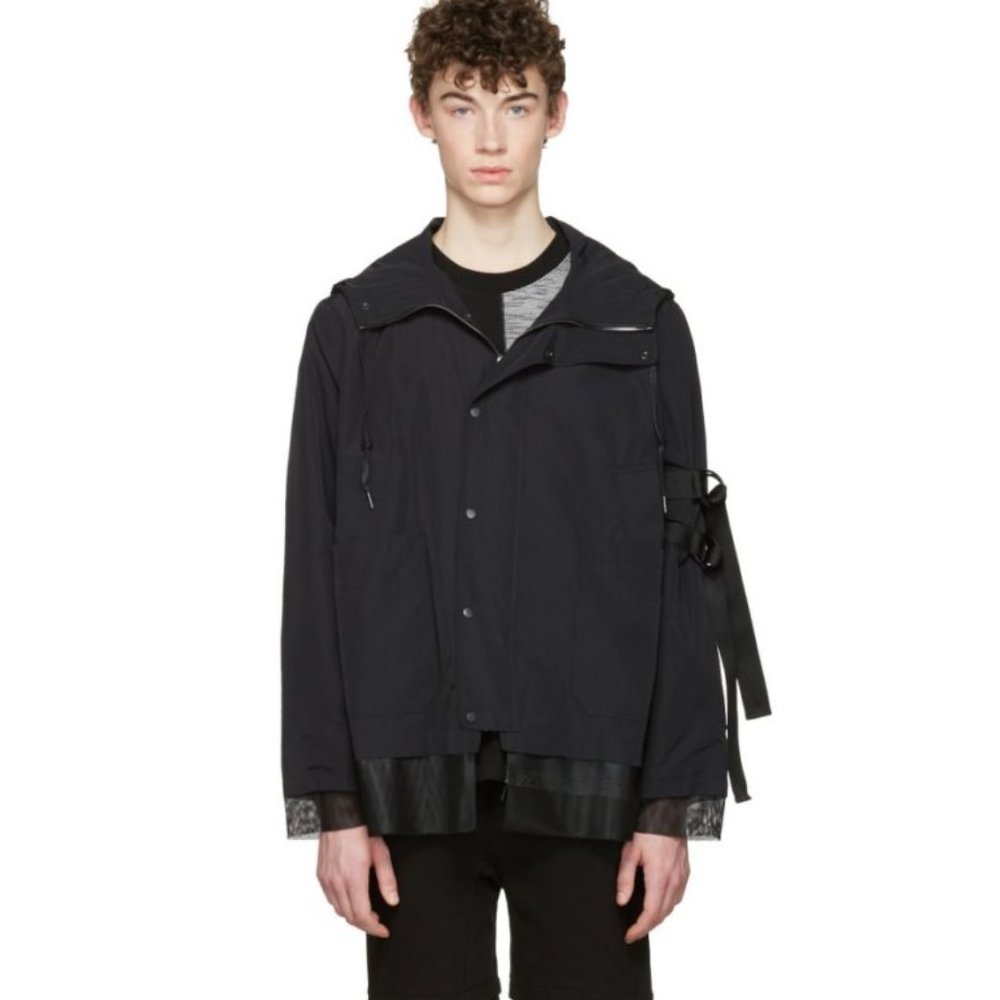 D By D Black Hooded Mesh Layered Bondage Jacket